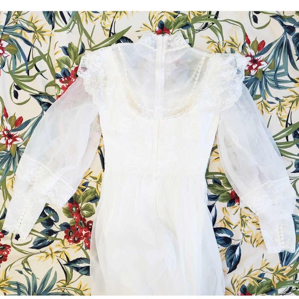 Alfred Angelo Vintage 70s Wedding Dress Lace Prairie Cottagecore Boho Train - Picture 7 of 14